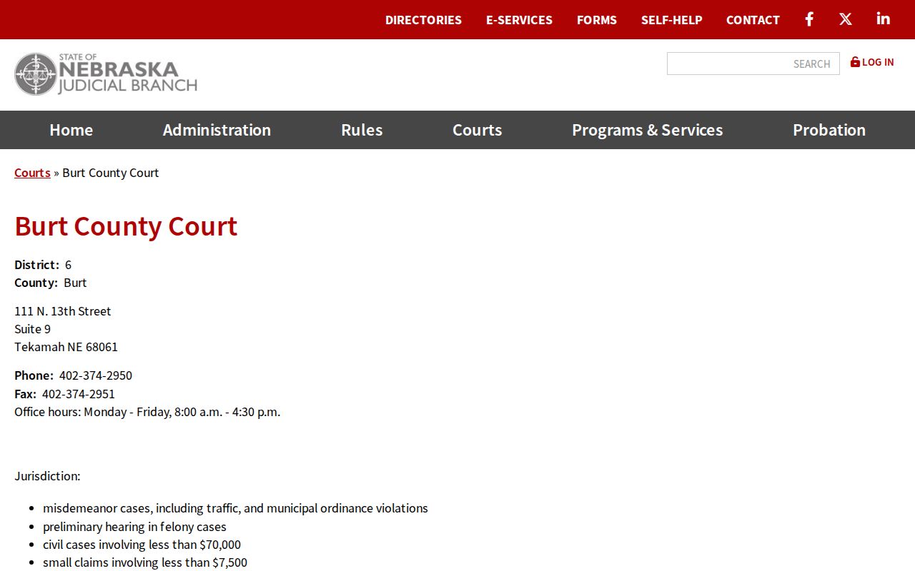 Decatur Burt County court docket County Court contact and records source