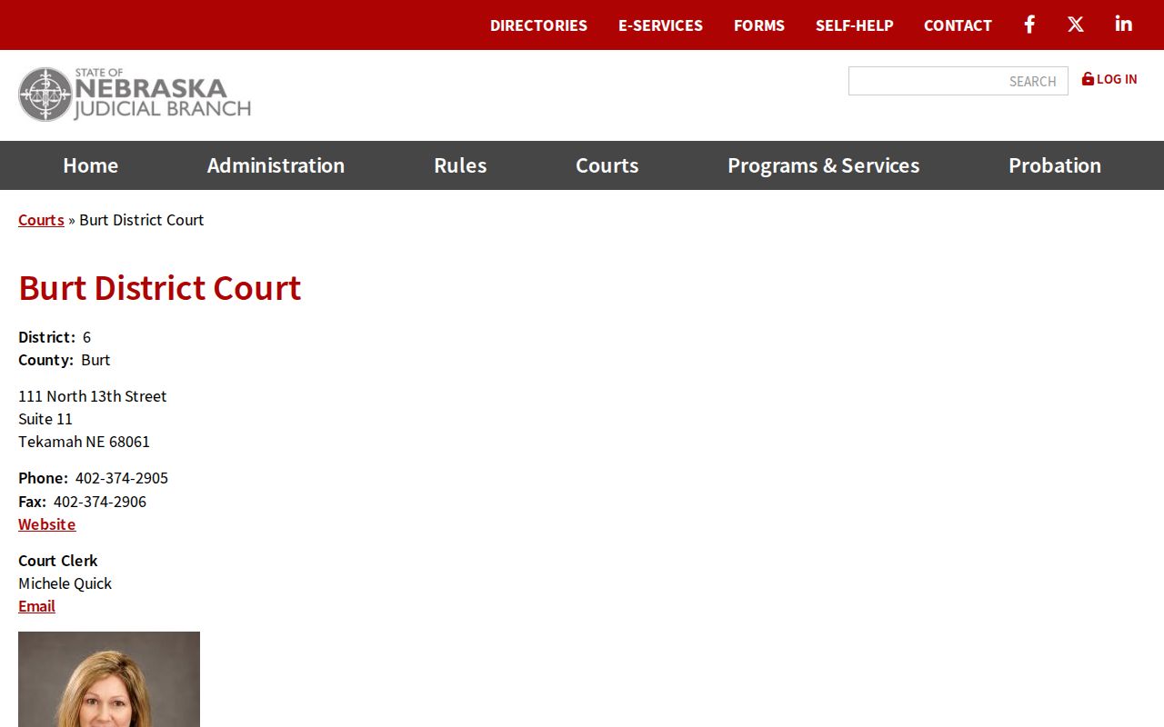 Burt County court calendar District Court contact record