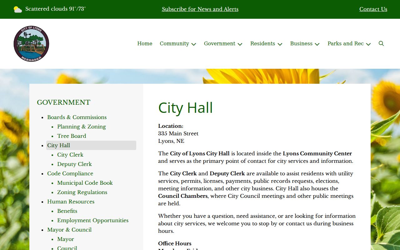 Lyons Burt County court docket city hall administrative records source