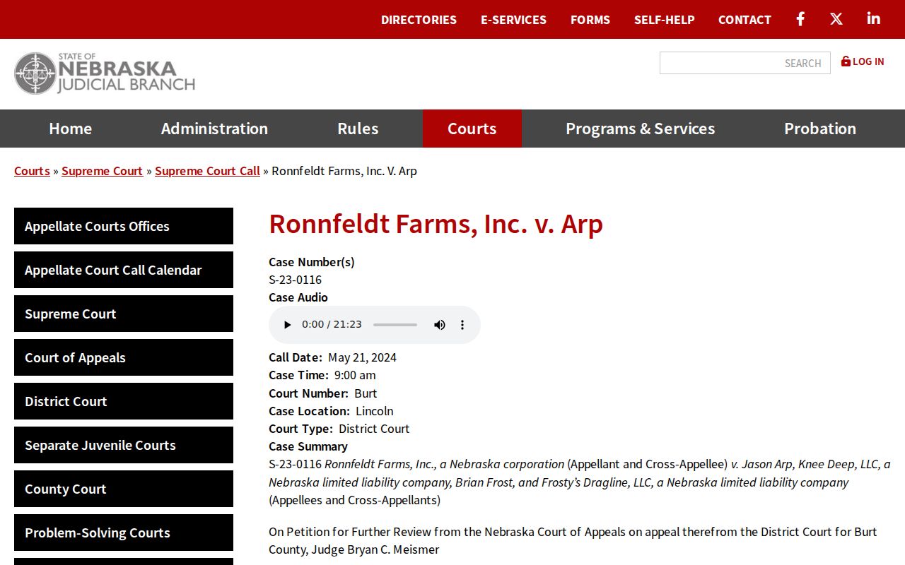 Burt County civil docket appellate call record field sample