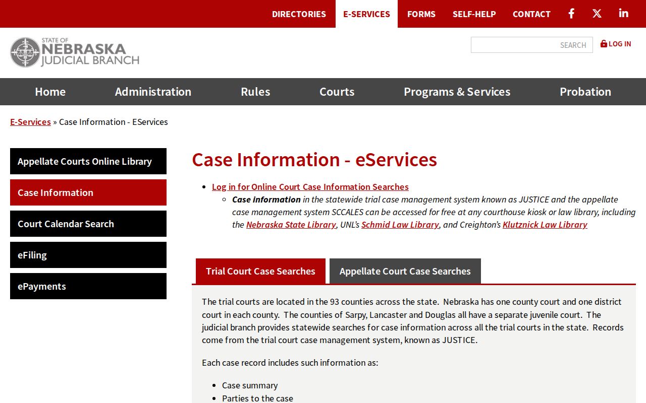 Burt County case search statewide court information service options