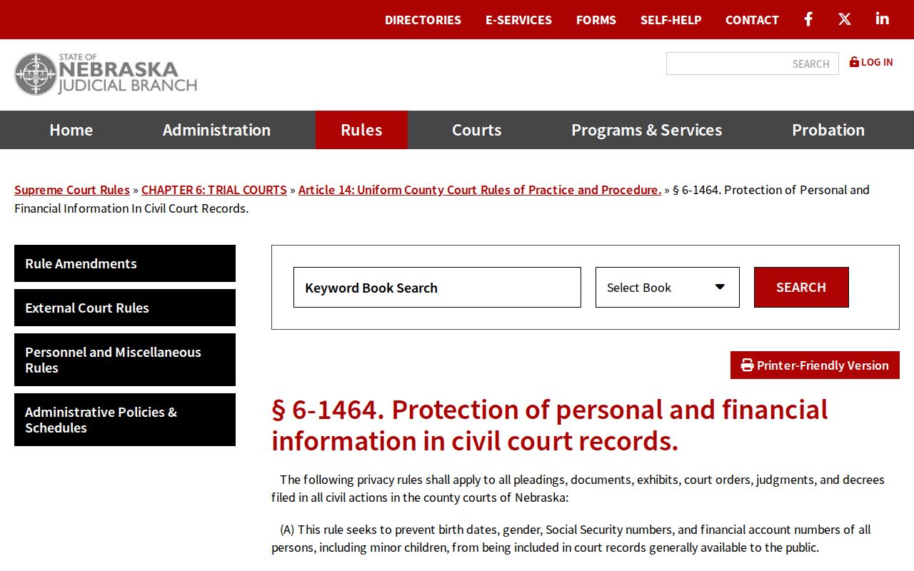 Burt County civil docket confidential information rule