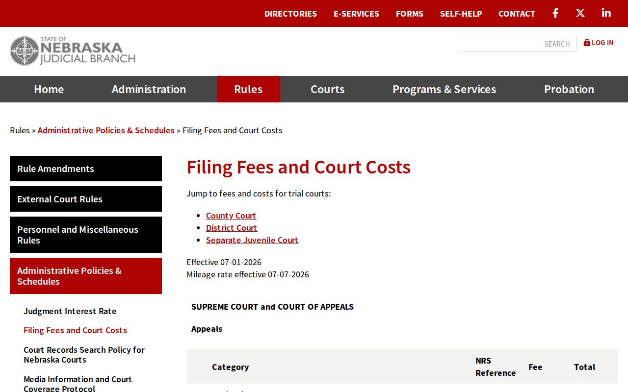 Burt County court record copy and certification fee schedule