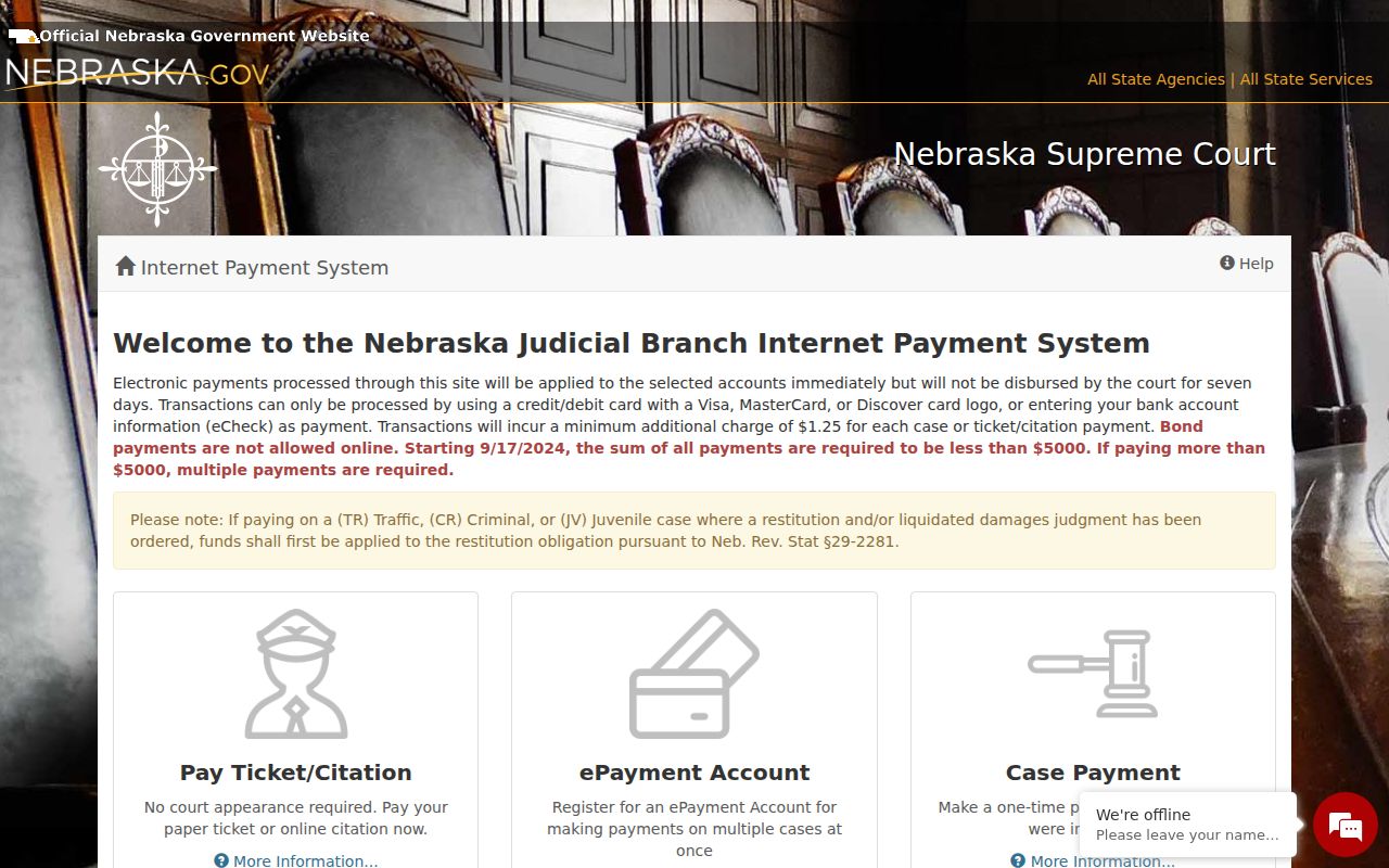 Burt County traffic ticket court payment dashboard and case payment options