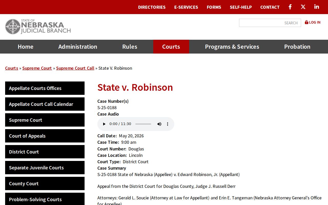 Burt County criminal docket appellate call field sample