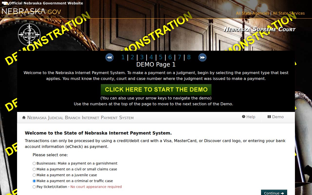 Burt County traffic ticket court payment category selection record