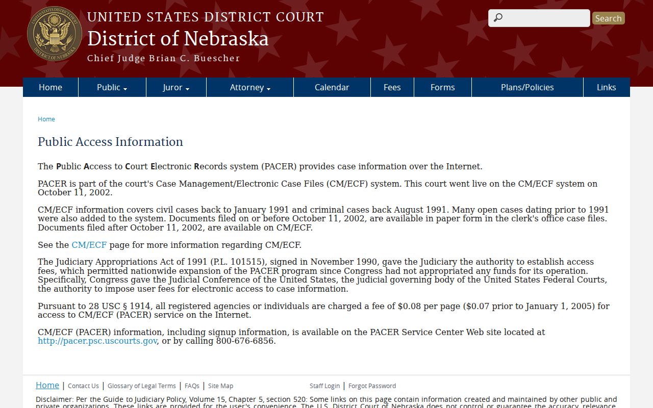 Burt County court docket PACER boundary source
