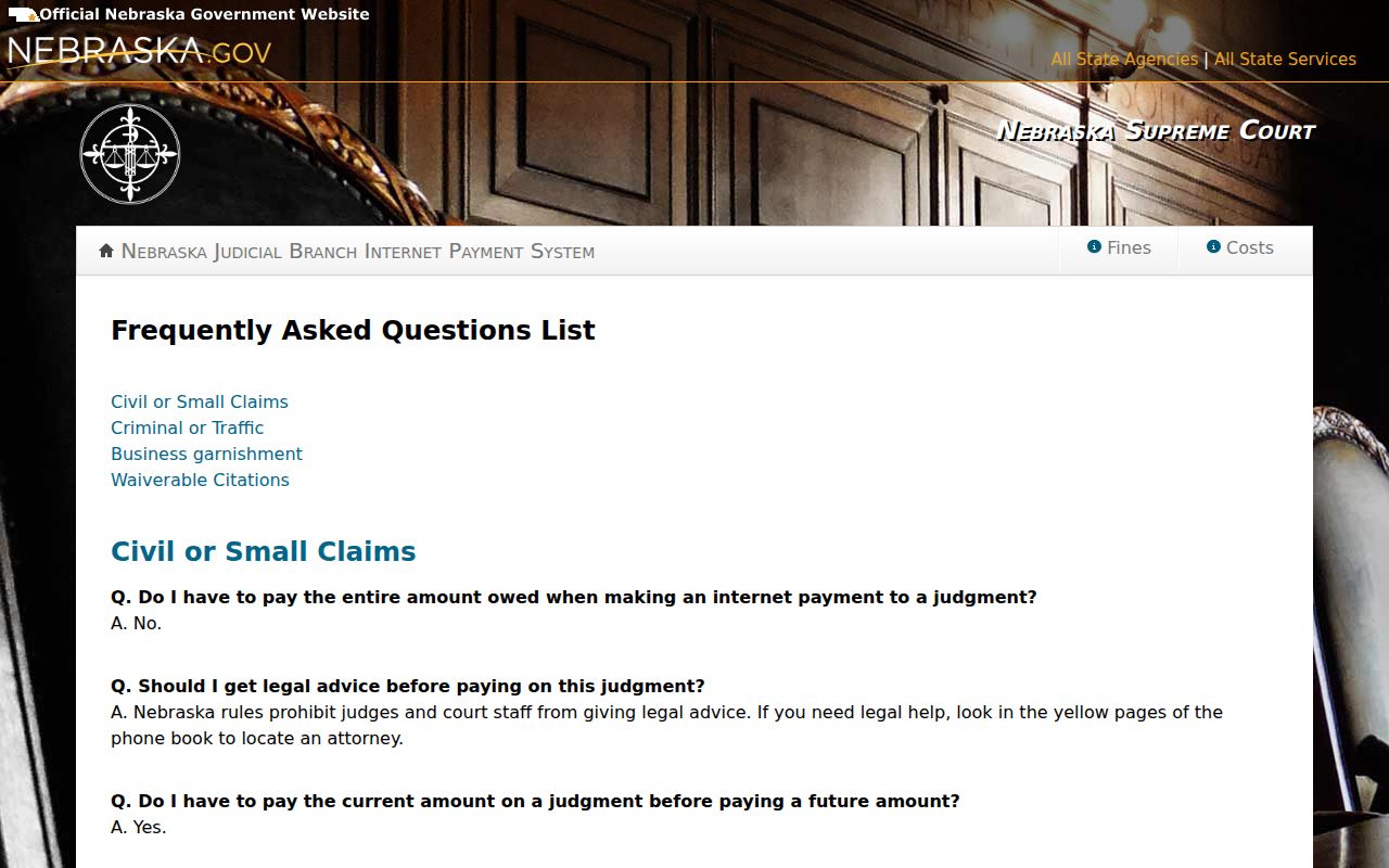 Burt County traffic ticket payment fee and waiver court record information