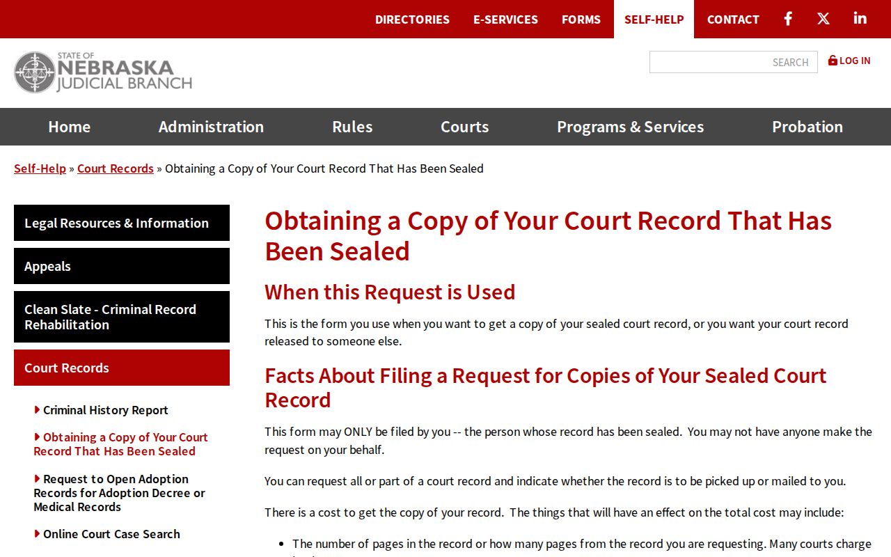 Burt County court record sealed-record request instructions