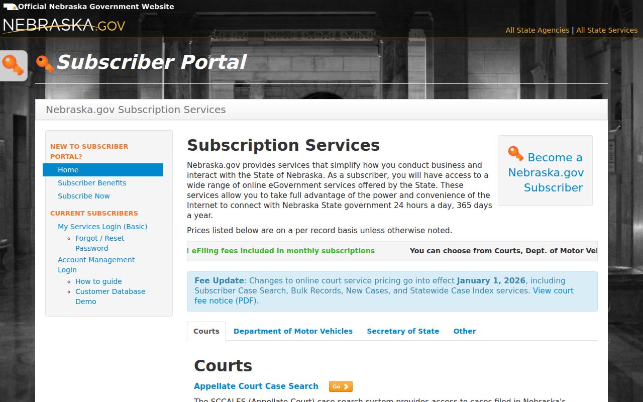 Burt County case search subscriber court record access pricing
